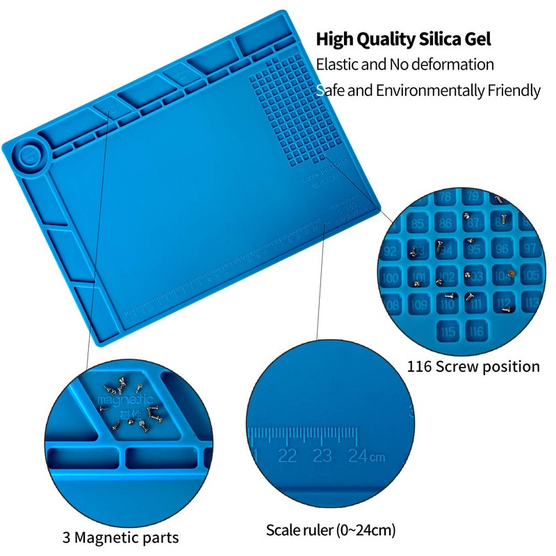 Kaisi S-140 Magnetic Insulation Silicone Soldering Mat, Heat Resistant Work Mat 932F for Repair Electronics, Phone, Soldering Iron, Gun, BGA, Workbench, Size: 13.8 x 9.8 inch - Image 3